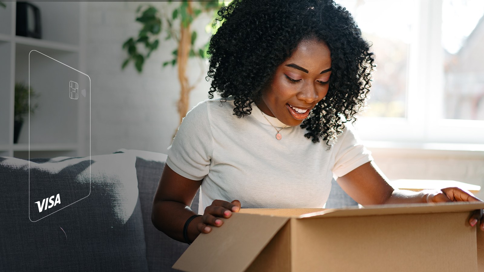 A woman looking into the box