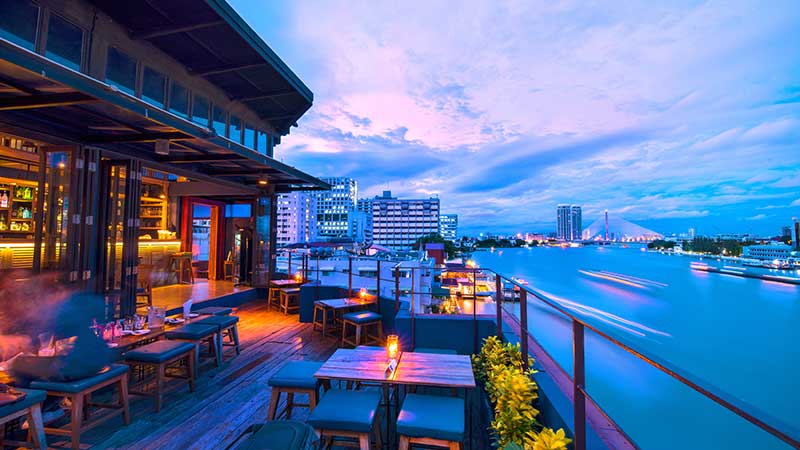 Rooftop Bar. Overlooks the Chao Phraya river in Bangkok, Thailand
