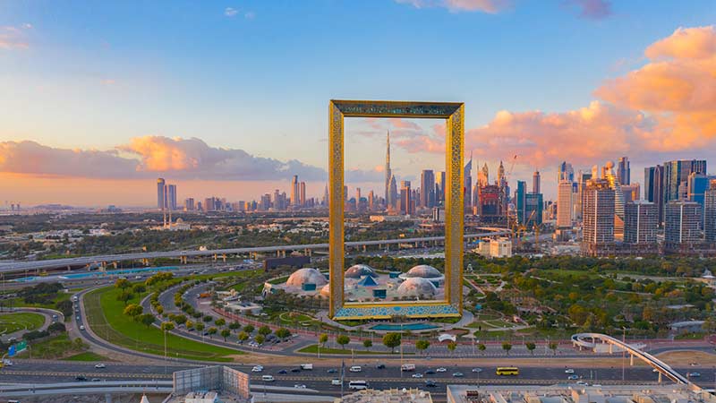 Aerial view of Dubai Frame
